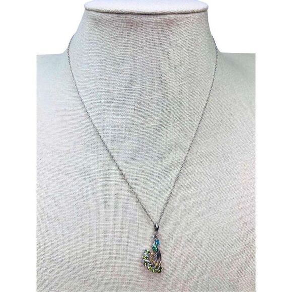 Sterling Silver 925 Peacock Tourmaline Variants CZ 18" Pendant‎ Necklace NWOT - Picture 2 of 12